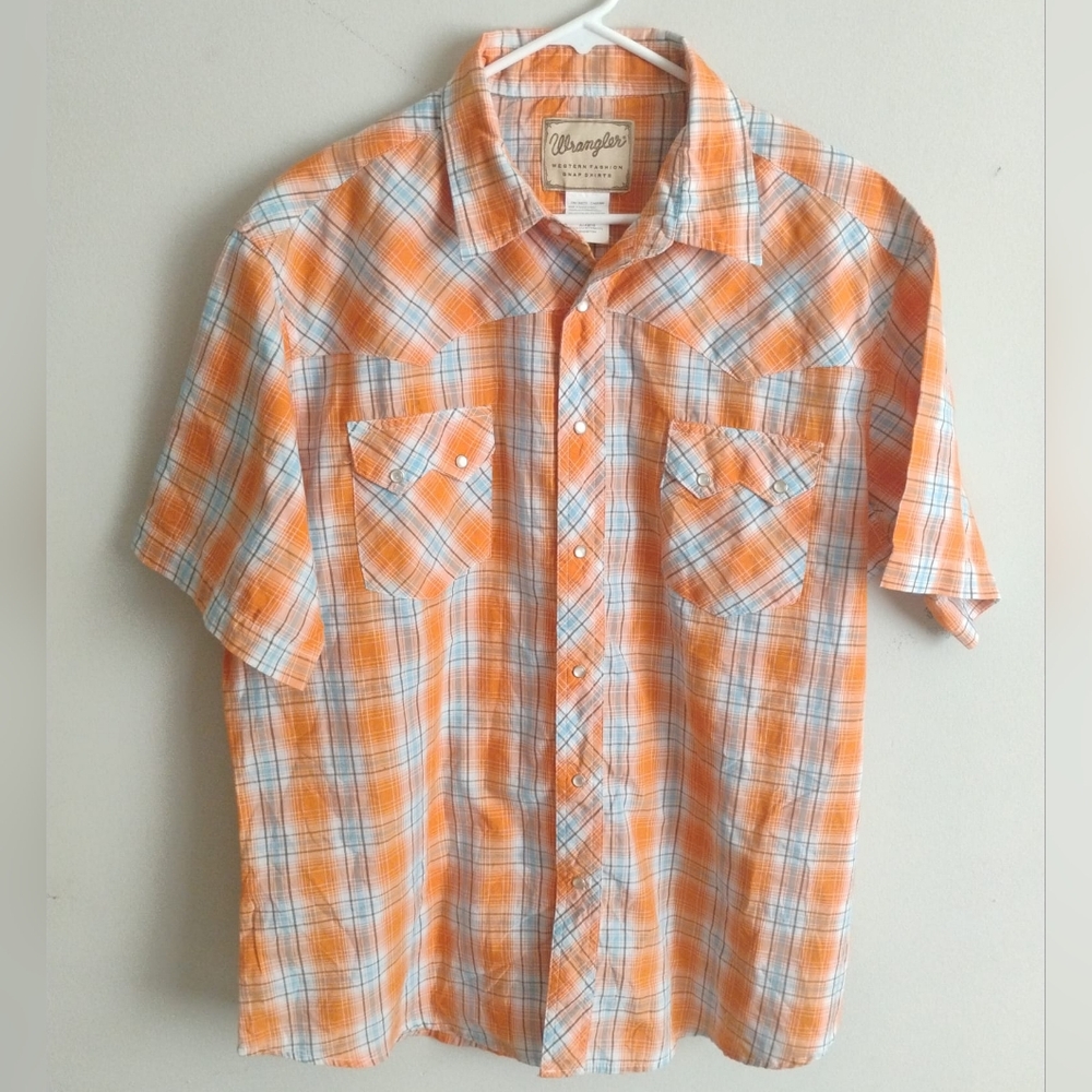 Vintage Wrangler Men's Orange Plaid Shirt